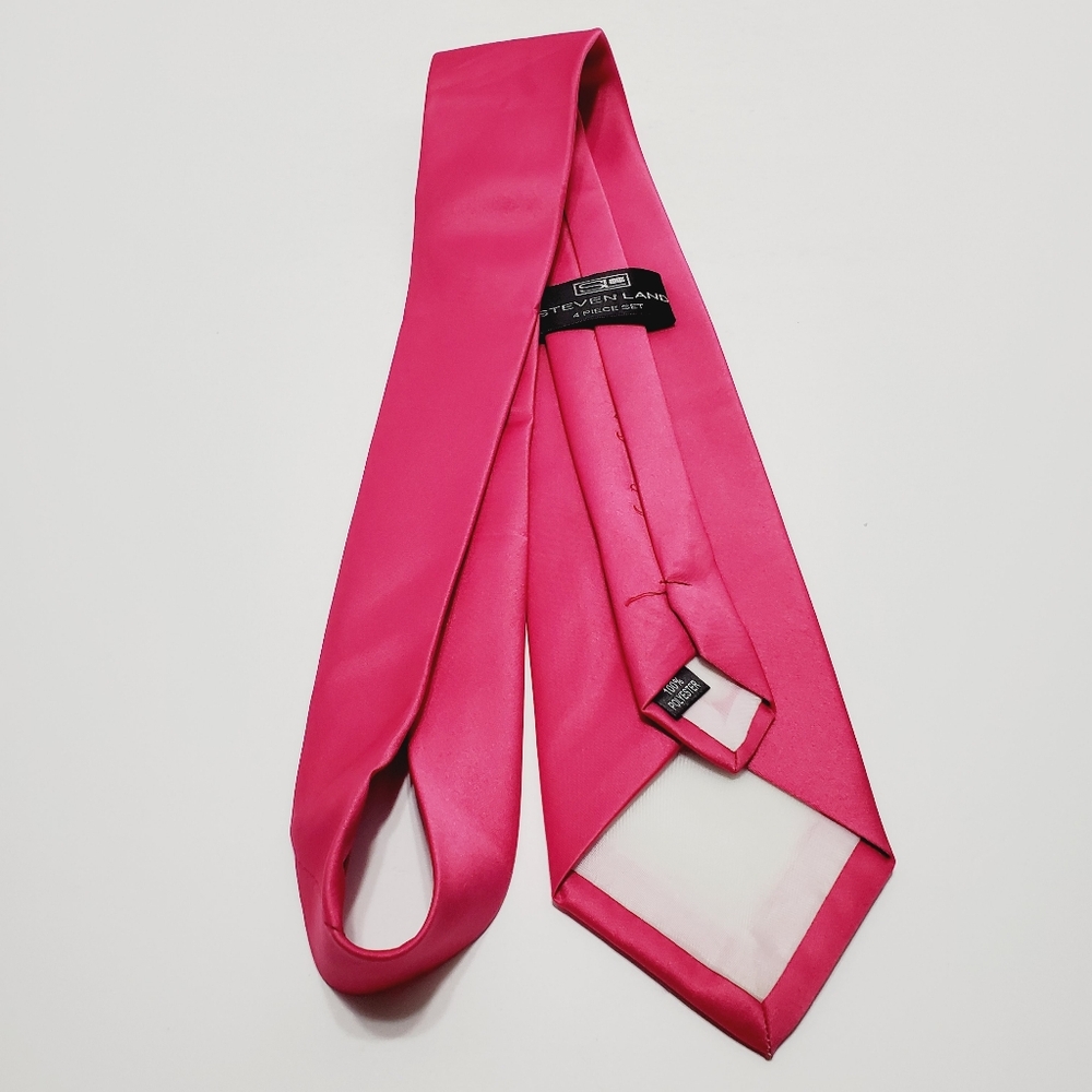 Steven Land Necktie Solid Pink Pattern Neck Tie 5… - image 5